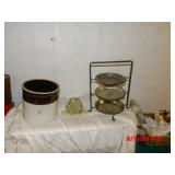 Bluebird pie rack 2 gal crock alabaster book ends