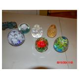 cast iron toy, glass paperweights 