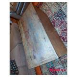 top view old wood tool chest