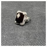 Art Deco 14K White Gold Black Onyx & Diamond Ring – 3.15g Vintage