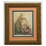 Louis Icart Signed "Lady with Peacock" Etching & Drypoint
