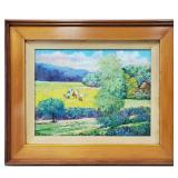 Figural Landscape Oil Painting by Cebu Artist Jun Trinidad "Planting Rice"