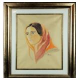 Original Painting signed "P. Gauguin" - Portrait Gouache Painting After Paul Gauguin