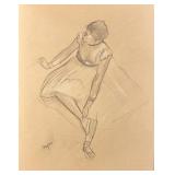 Original Drawing (Study) Signed "Degas" after Dancer Adjusting Her Slipper Edgar Degas