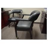 $75ea Side Chairs w/Castors, Dark Green Vinyl
