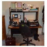 Desk, chair, office supplies