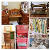 LARGE amount of Jewelry, Silvertone Phonograph, Kachina Dolls, Singer, Spurs, Outdoors, Craftsman