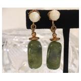 Milk Glass Green Stone