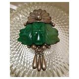 Jade Mexican Silver Mask Brooch 
