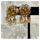Gold Topaz Faux Pearl Set 