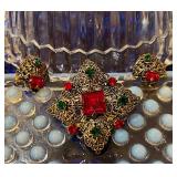Antique Czech Glass Brooch Set