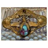 Art Nouveau Dragon Fly Art Glass Sash Pin 