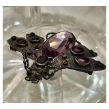 Art Deco Purple Faceted Glass Dragon Fly Sash Pin 