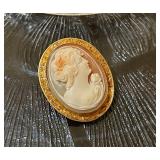 Gold Plate Carved Cameo Brooch 