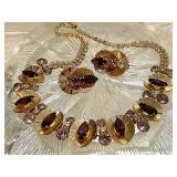 Gorgeous Amethyst Glass Rhinestone HOBE Designer Choker & Earrings Set 
