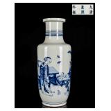 Kangxi Period Antique Blue And White Rouleau Vase