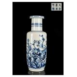 18th Antique Blue And White Rouleau Vase