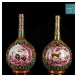 Pair of Republic Period Antique Enamel Bottle Vase