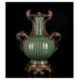 19th Antique Celadon Vase With Gilt-Bronze Mounting