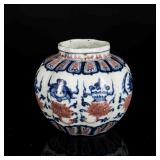 Ming Style Antique Blue& White And Red Jar