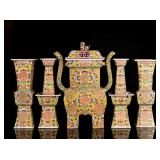 Five-Pieces Antique Famille Rose Altar Garniture