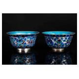 A Pair Of 19th Antique Enameled Silver Tea Cup