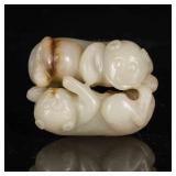 18th-19th. Antique White Jade Mythical Beasts