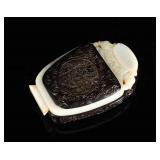 18th Antique Manchu Style Jade Ink With Zitan Stand