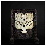 18th Antique Style Jade In Carved Zitan Stand