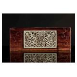 Ming Antique Pale Celadon Jade Belt On A Zitan Wood