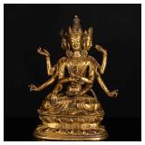 18th Antique Gilt Bronze Guanyin