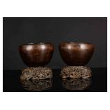 Pair Of 19th Agarwood Cups With Bases