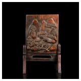 19th Antique Agarwood Carved Plaque with Rosewood Stand