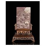 19th Antique Qiyangshi Stone Screen with Huali Wood