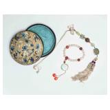 19th Embroidery Box with Antique Prayer Beads And
