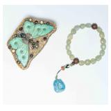 19th Antique Jade Prayer Beads With Gilt Brass Box