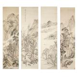Group Chinese Antique Ink Brush Paintings On Silk