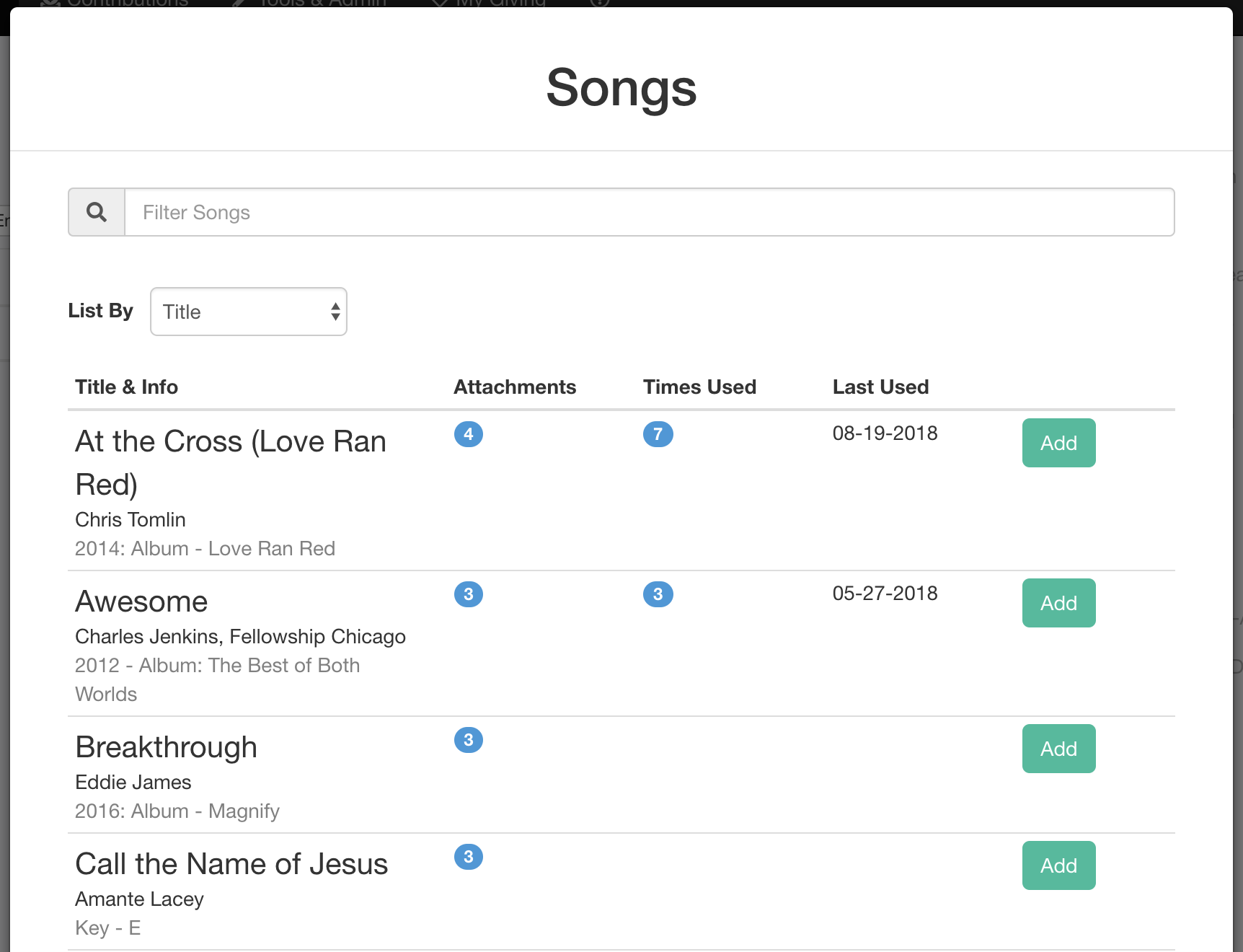 Songs - Sorting Options