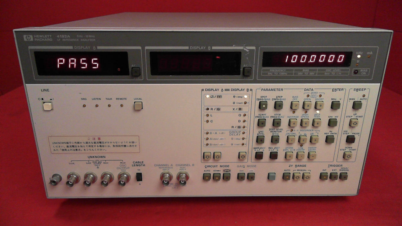 HP/Agilent 4192A LF Impedance Analyzer. 5 Hz to 13 MHz LF Impedance Analyzer. 5