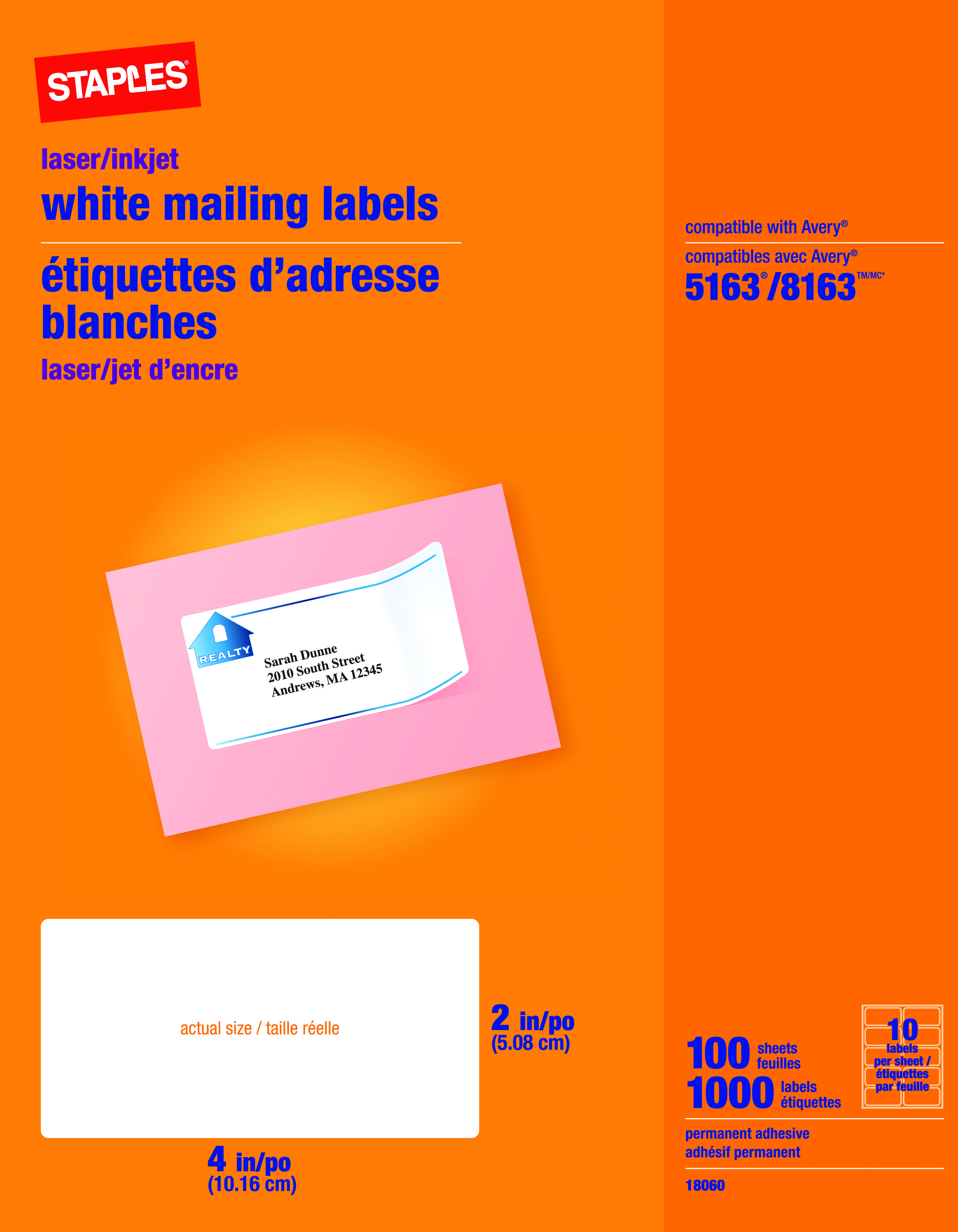 staples inkjet laser shipping labels 2 x 4 white 1 000 box