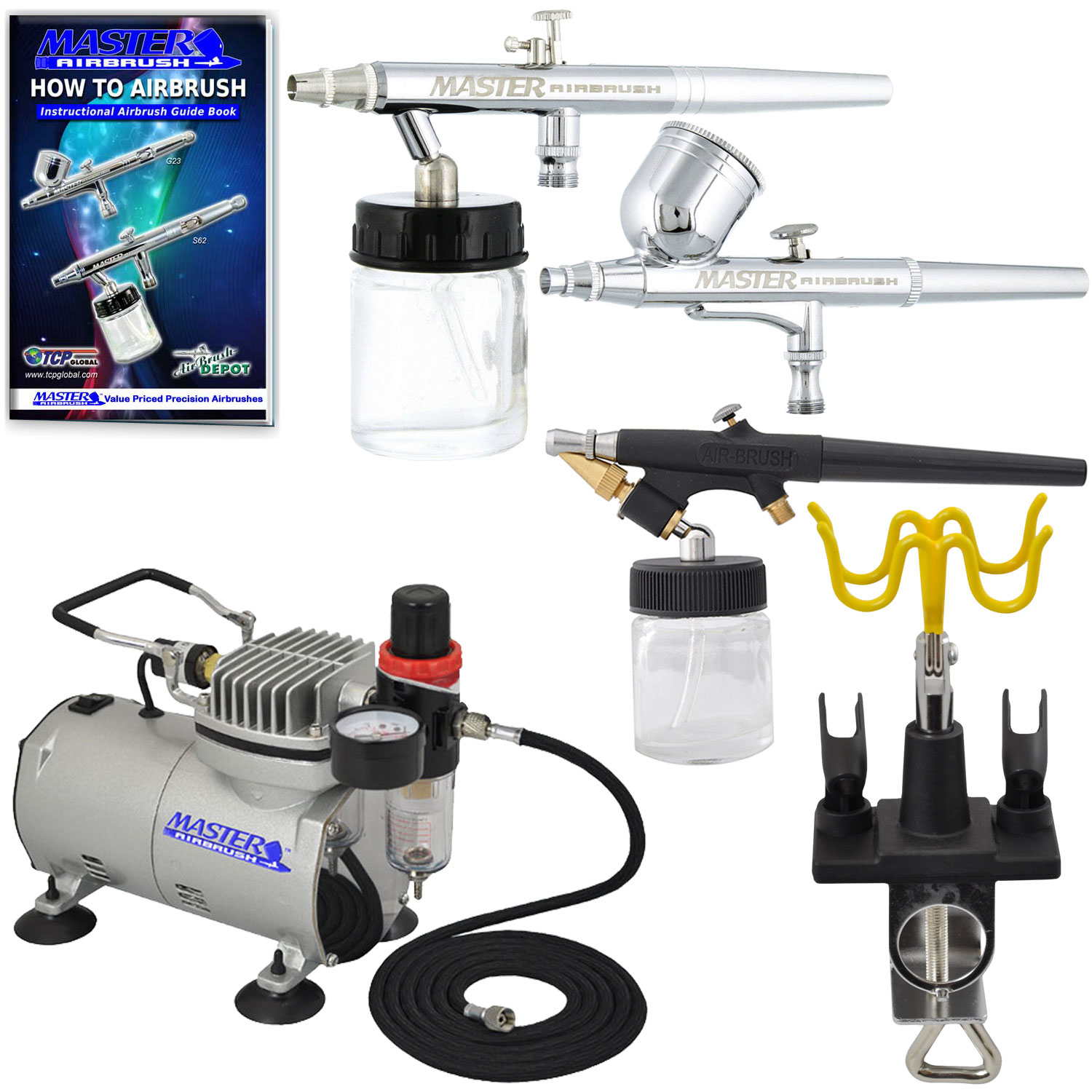 New 3 Airbrush & Compressor Kit DualAction Spray Air Brush Set Tattoo Nail Art eBay
