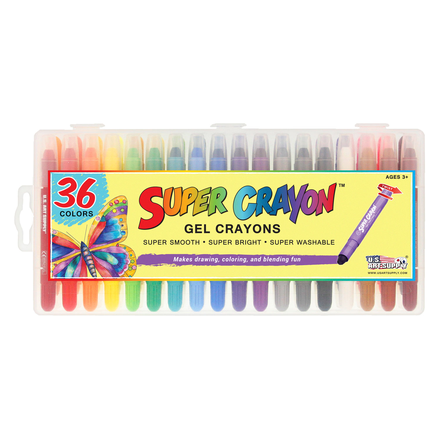 Set 36 Super Crayons, Smooth Easy Glide Gel Crayons, Bright, Bold