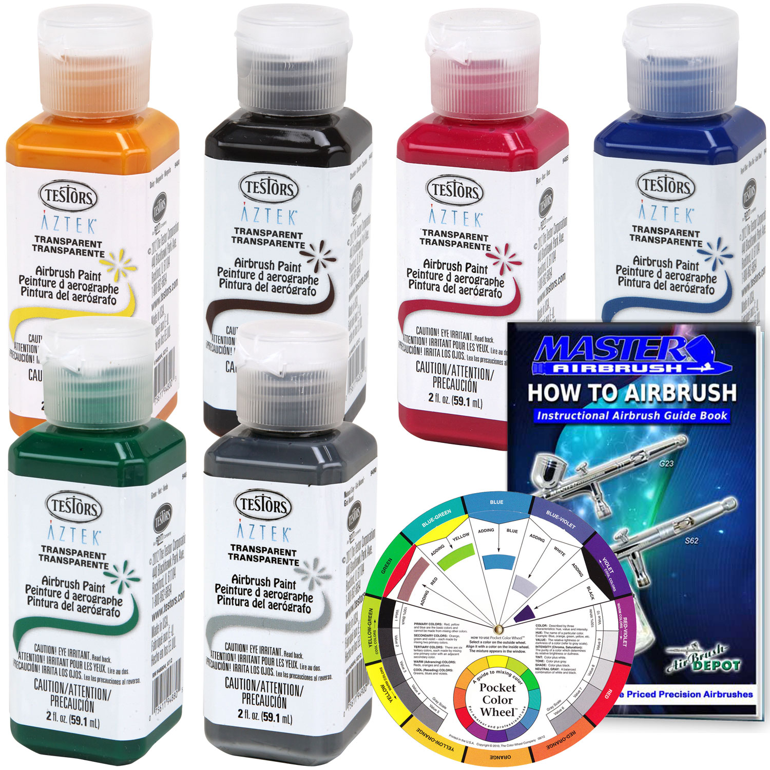 6 Color TESTORS AZTEK Premium Transparent Acrylic Airbrush Paint Set