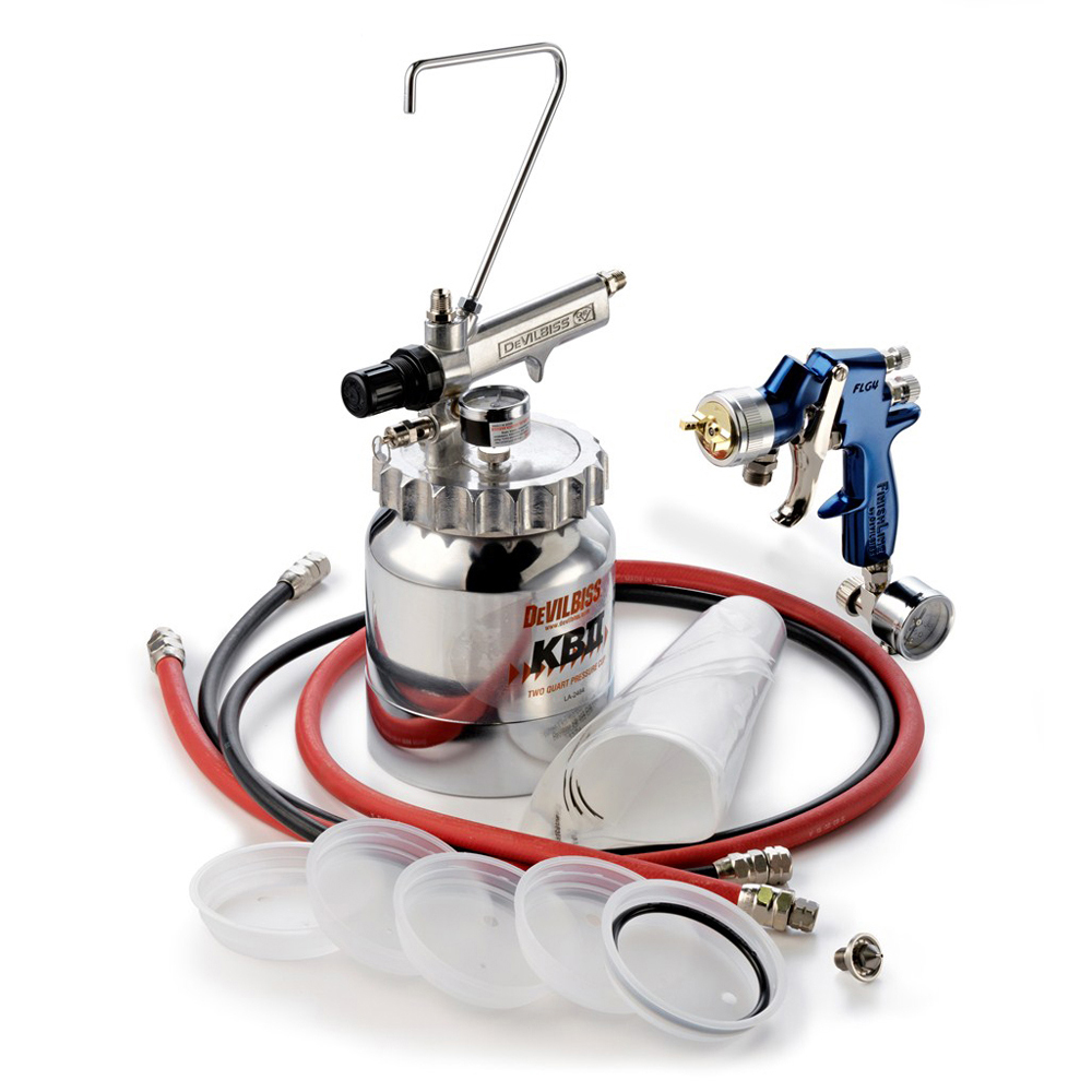 DeVILBISS FinishLine 4 Pressure Feed HVLP Paint Spray Gun & 2 Quart Cup