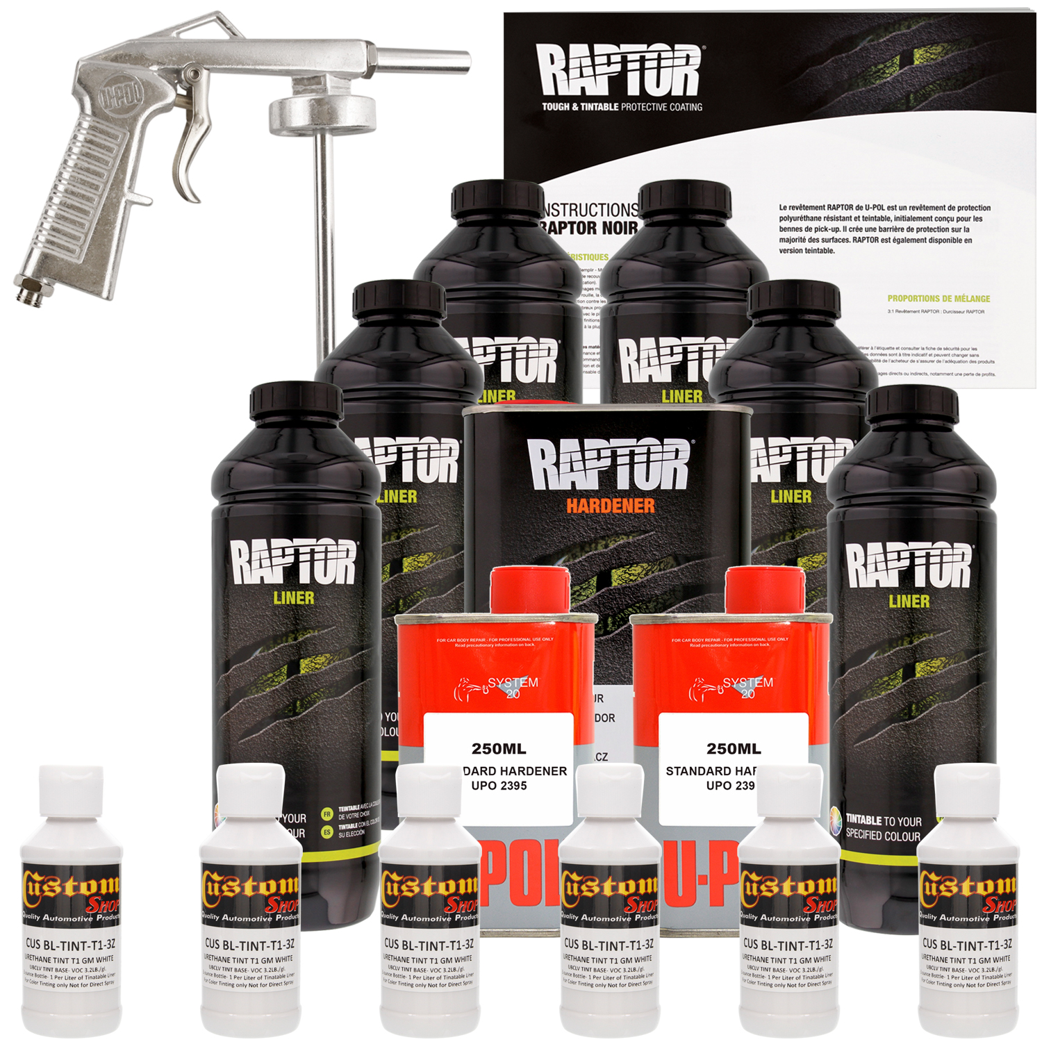 UPOL Raptor Tintable GM White SprayOn Truck Bed Liner Spray Gun, 6