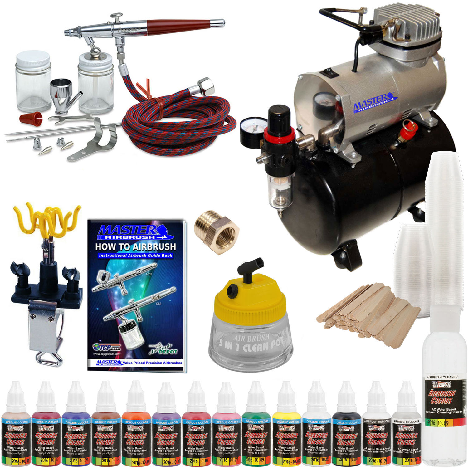 Paasche VL SET Airbrush System Air Compressor 12 Color Paint Kit