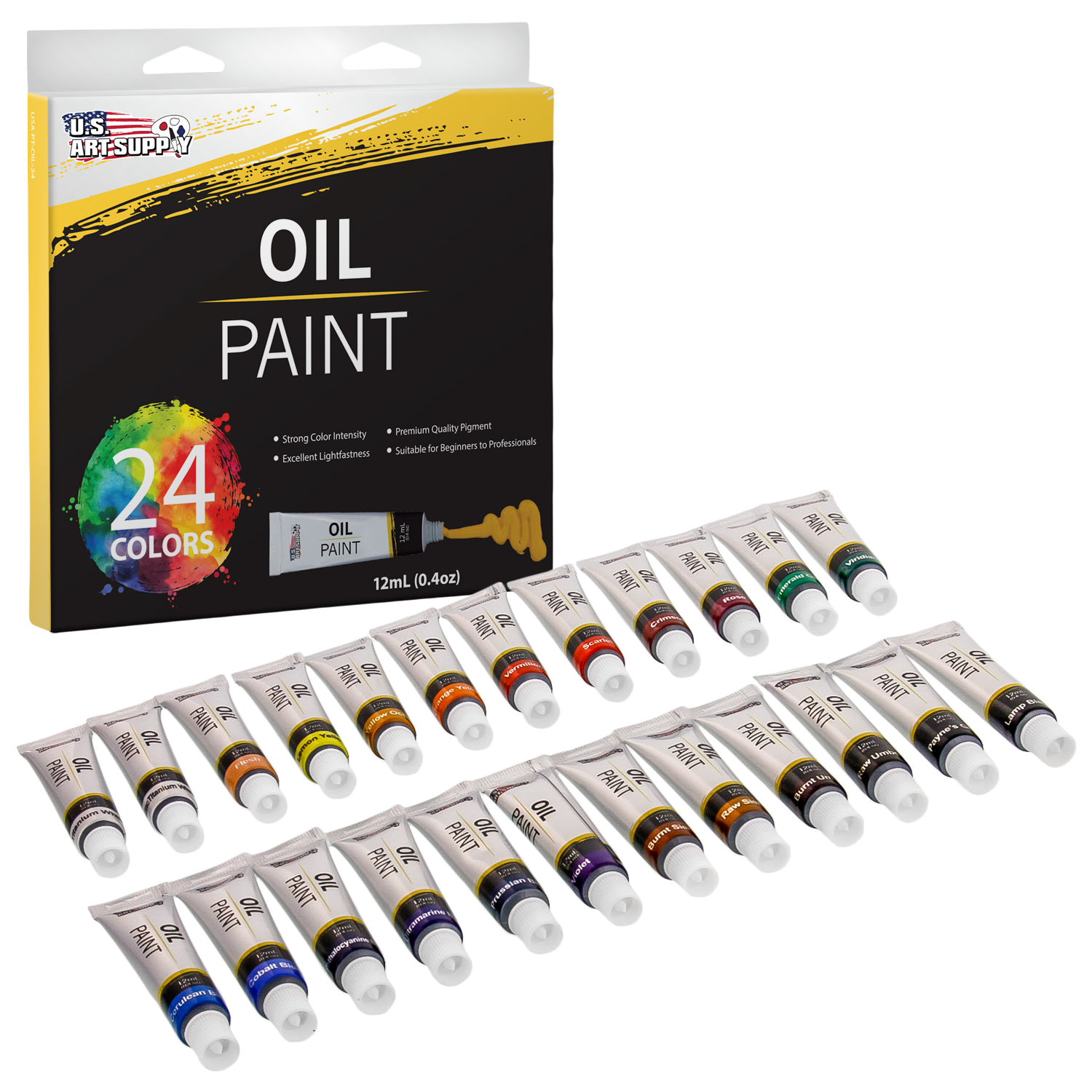 US Art Supply® 24 Color 12ml Tubes Artist Oil Paint Set Painting