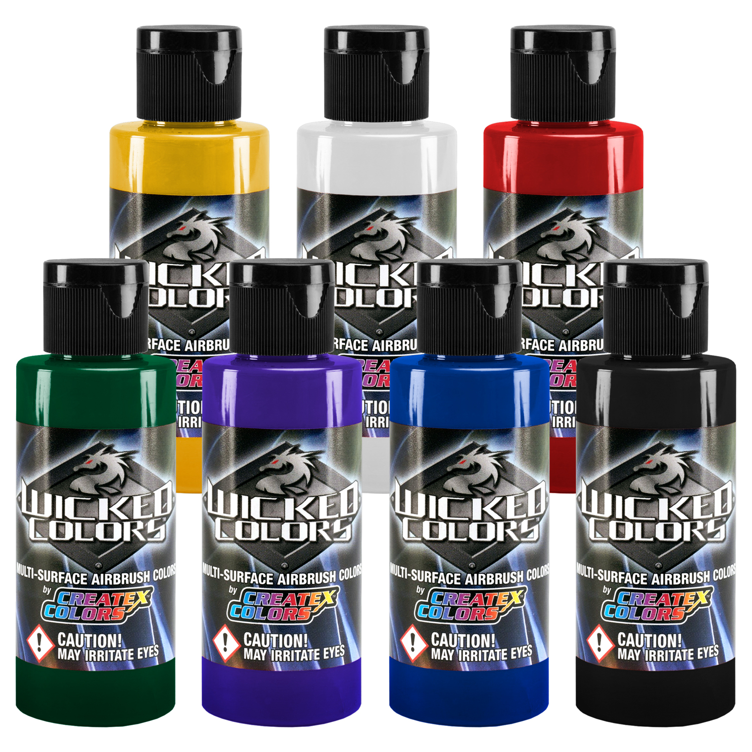 Createx Wicked Colors Sampler Set #2 Wht,Blk,Red,Ylw,Blu,Grn,Vlt 2oz ...