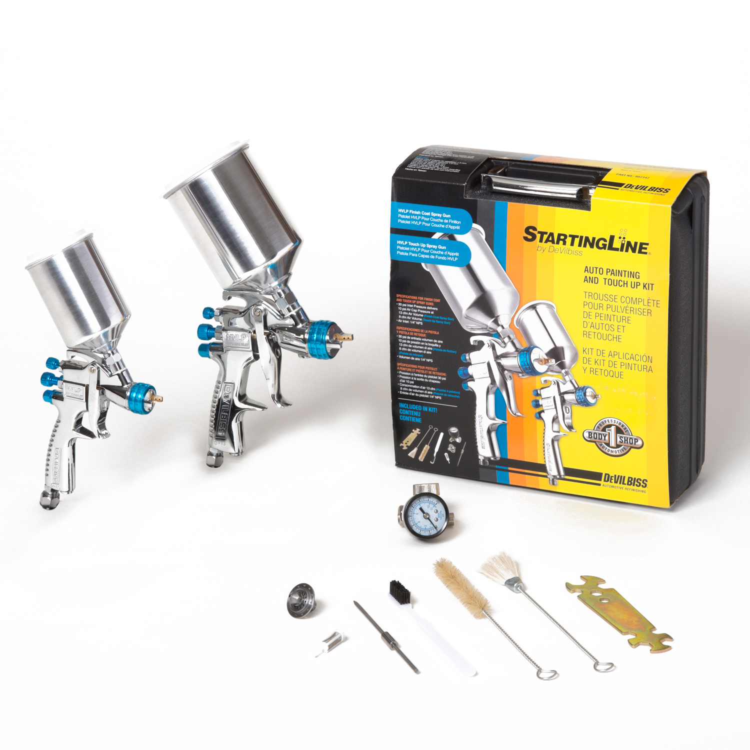 New DEVILBISS HVLP Auto Paint & TouchUp SPRAY GUN SYSTEM w/ 2