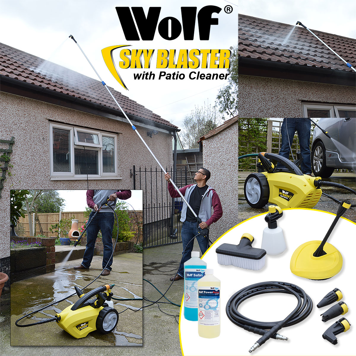 Wolf Pressure Washer with Sky Reacher Lance, Patio Cleaner & Detergent 5056109020871 eBay